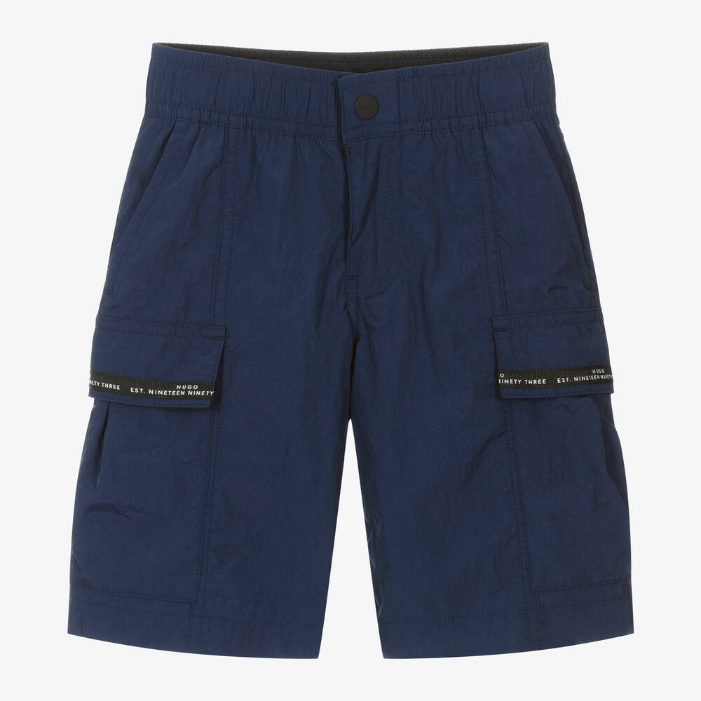 HUGO-Boys Navy Blue Cargo Shorts | Childrensalon Outlet