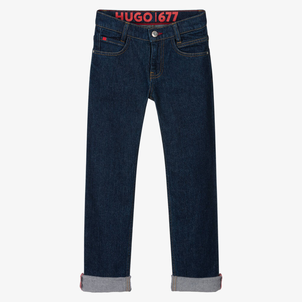 HUGO-Boys Navy Classic Denim Trousers | Childrensalon Outlet