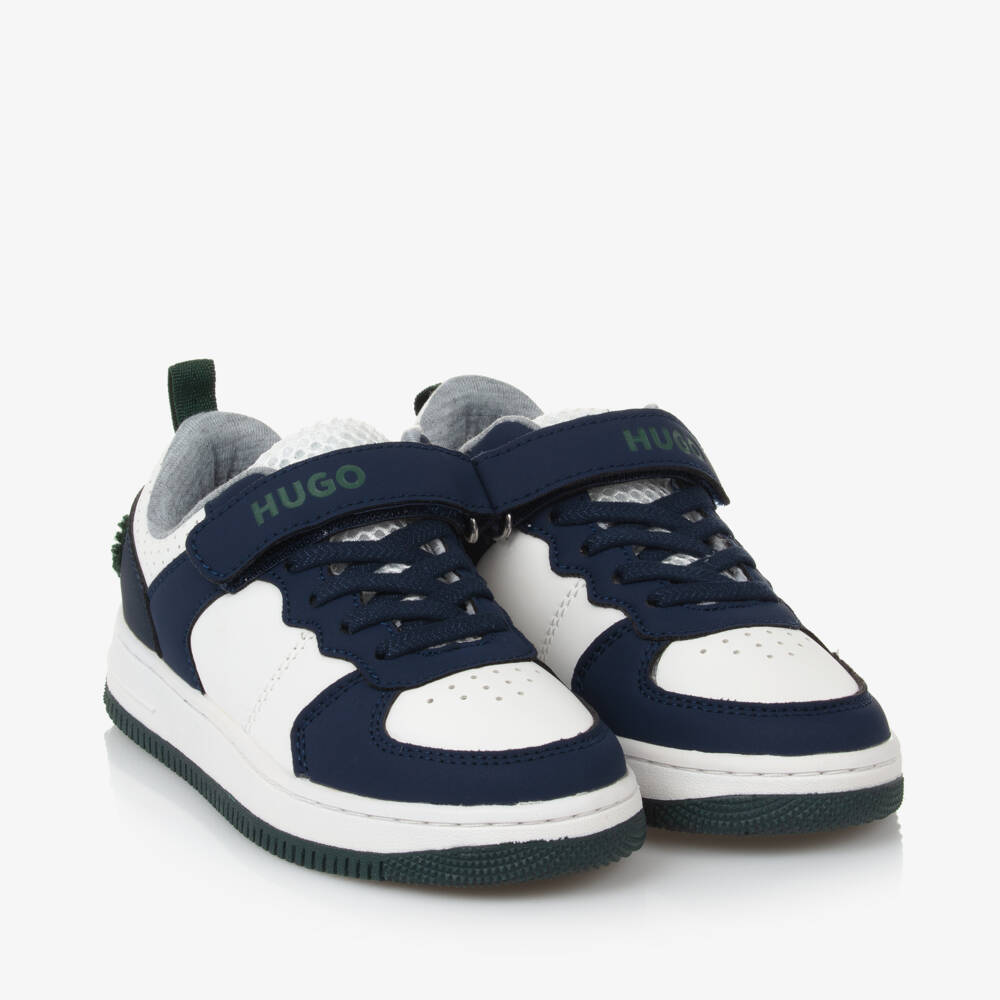 HUGO-Boys Navy Faux Leather Sneakers | Childrensalon Outlet