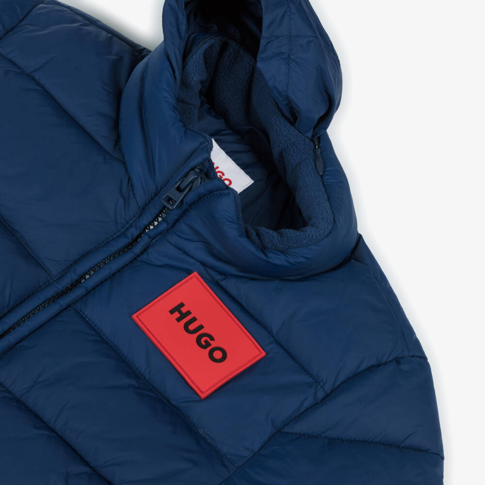 HUGO-Boys Navy Quilted Jacket | Childrensalon Outlet