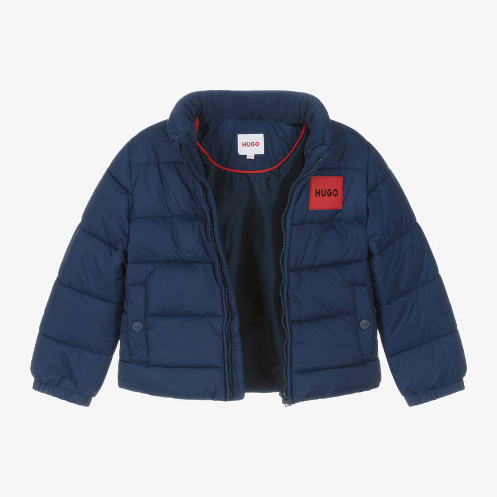 HUGO-Boys Navy Quilted Jacket | Childrensalon Outlet