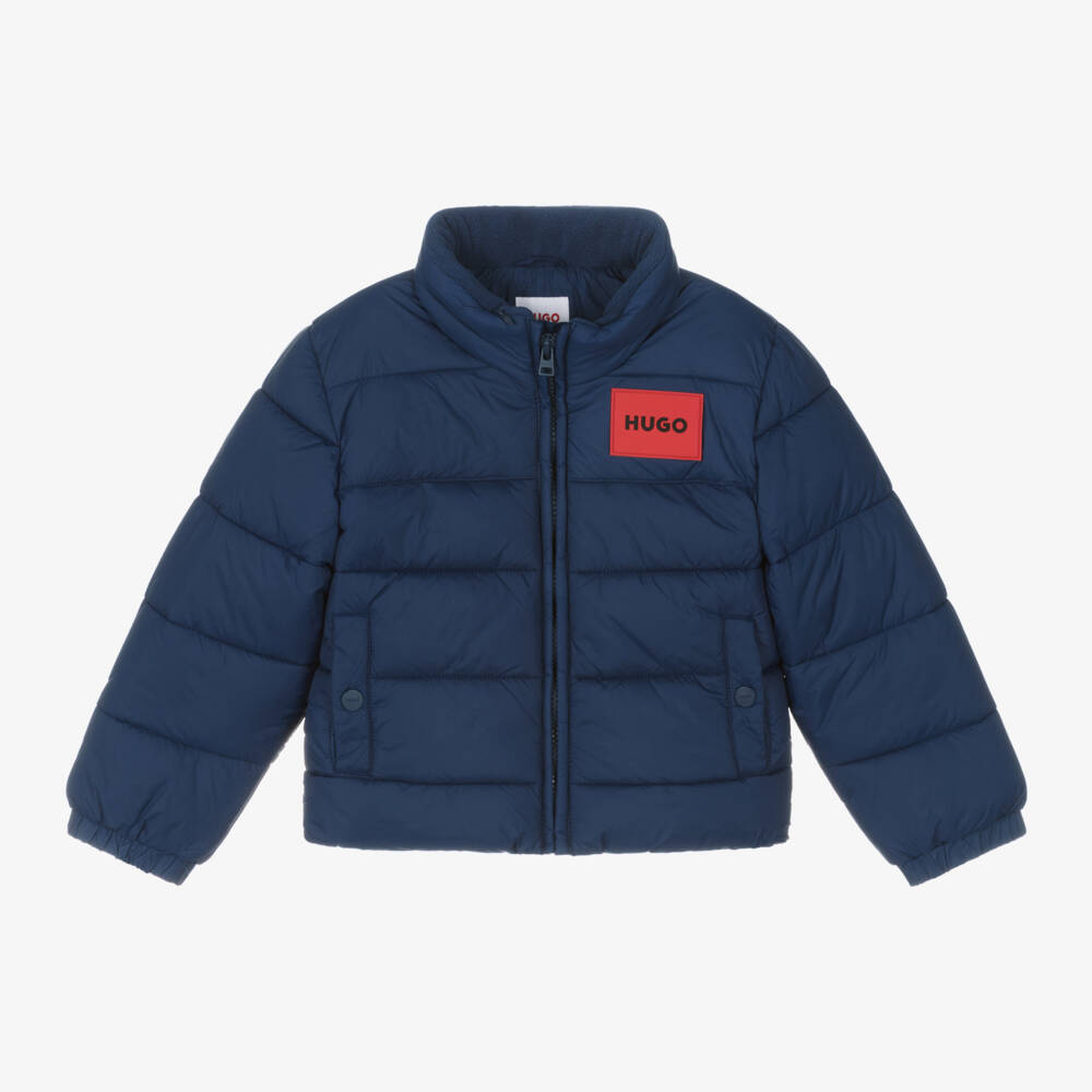 HUGO-Boys Navy Quilted Jacket | Childrensalon Outlet