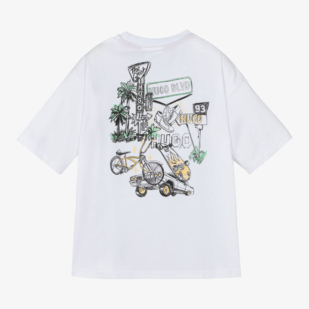 HUGO-Boys Organic Cotton Tee with Back Graphic | Childrensalon Outlet