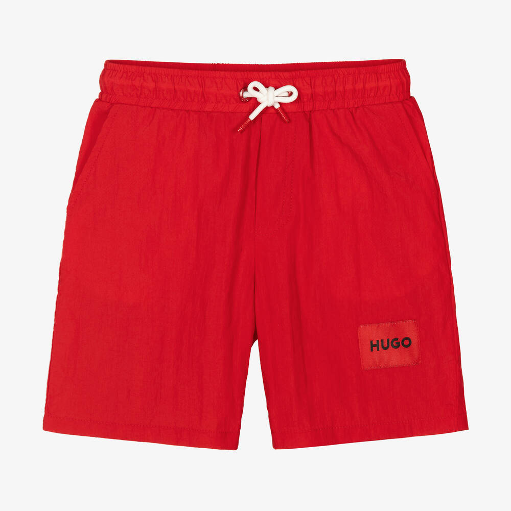 HUGO - Boys Red Logo Swim Shorts | Childrensalon