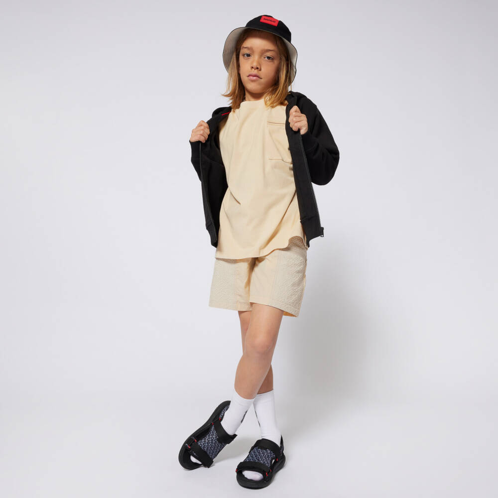 HUGO-Boys Soft Beige Organic Tee | Childrensalon Outlet