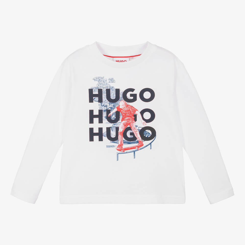 HUGO - Boys White Cotton Top | Childrensalon
