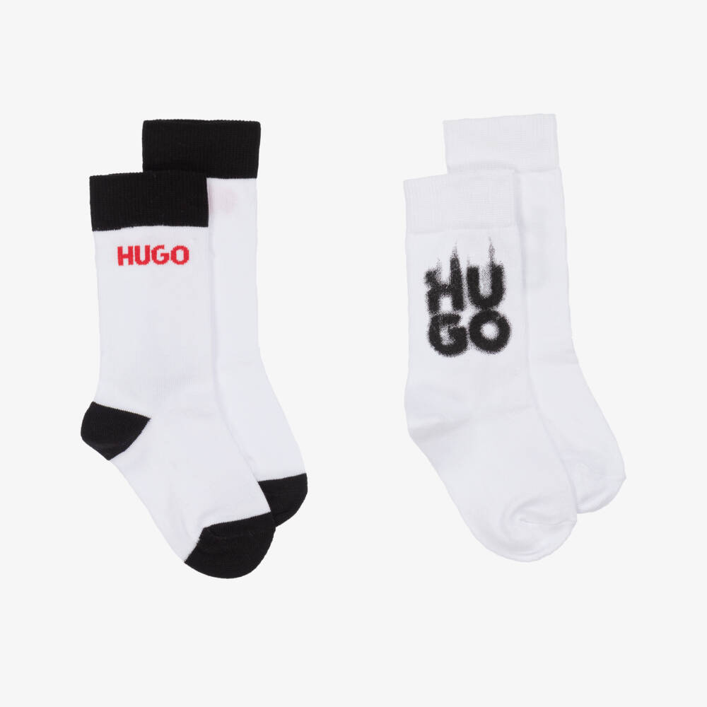 HUGO-Boys White Logo Cotton Socks Duo | Childrensalon Outlet