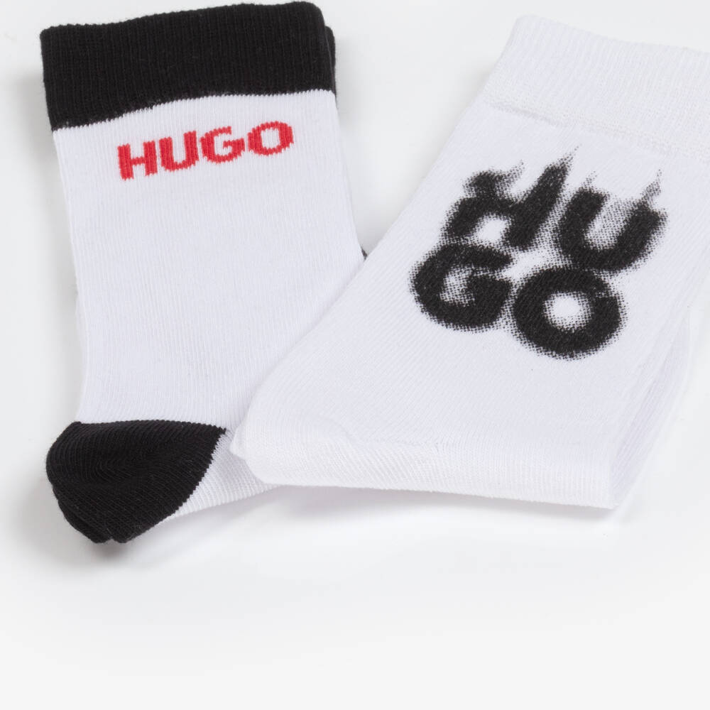 HUGO-Boys White Logo Cotton Socks Duo | Childrensalon Outlet