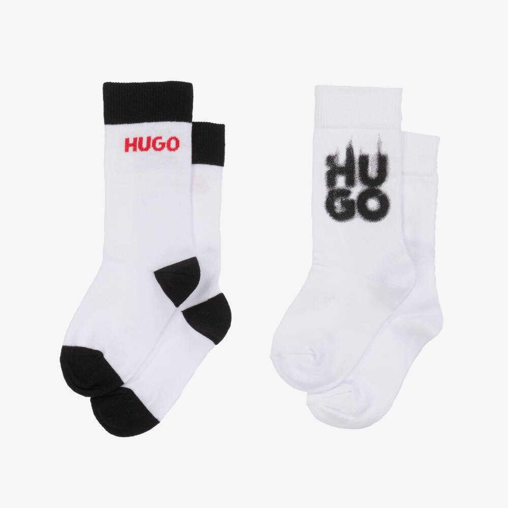 HUGO-Boys White Logo Cotton Socks Duo | Childrensalon Outlet