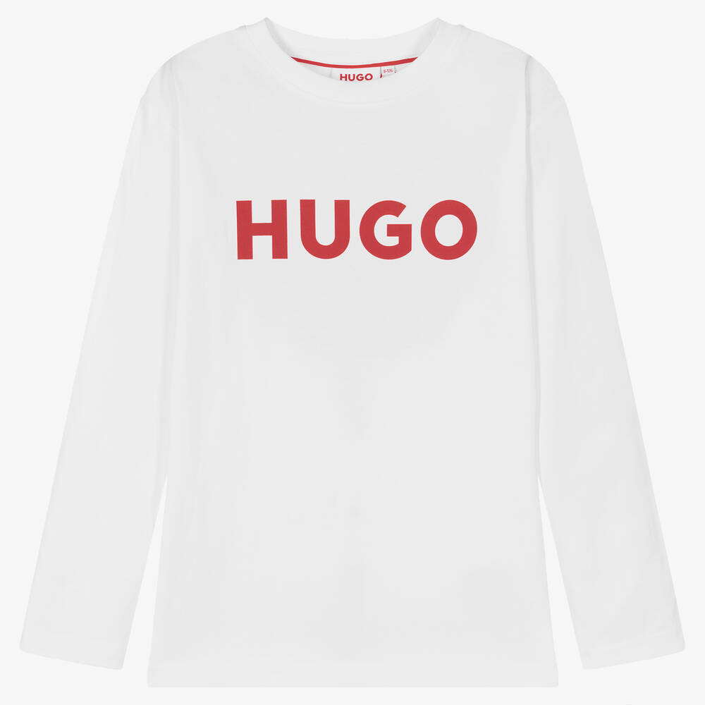 HUGO - Boys White Organic Cotton Top | Childrensalon