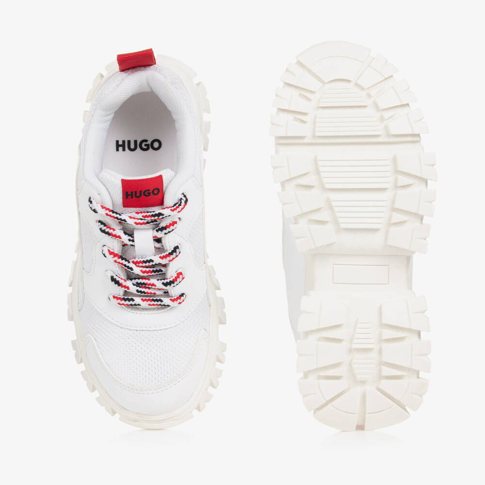 HUGO Boys White Red Chunky Logo Trainers