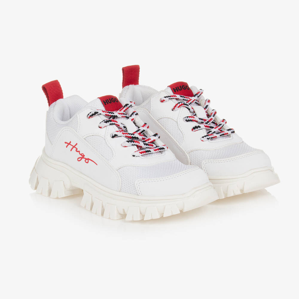 HUGO - Boys White & Red Chunky Logo Trainers | Childrensalon