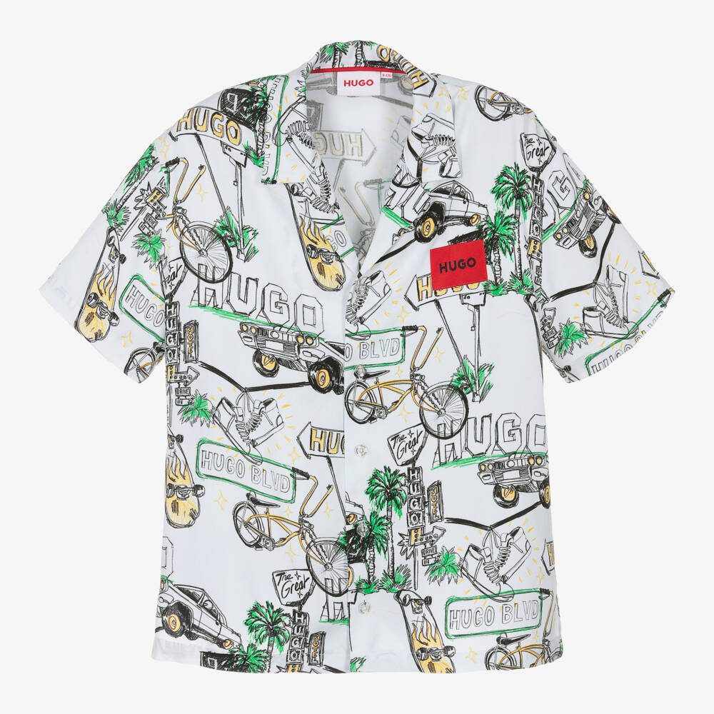 HUGO-Белая рубашка с отложным воротником для мальчиков | Childrensalon Outlet