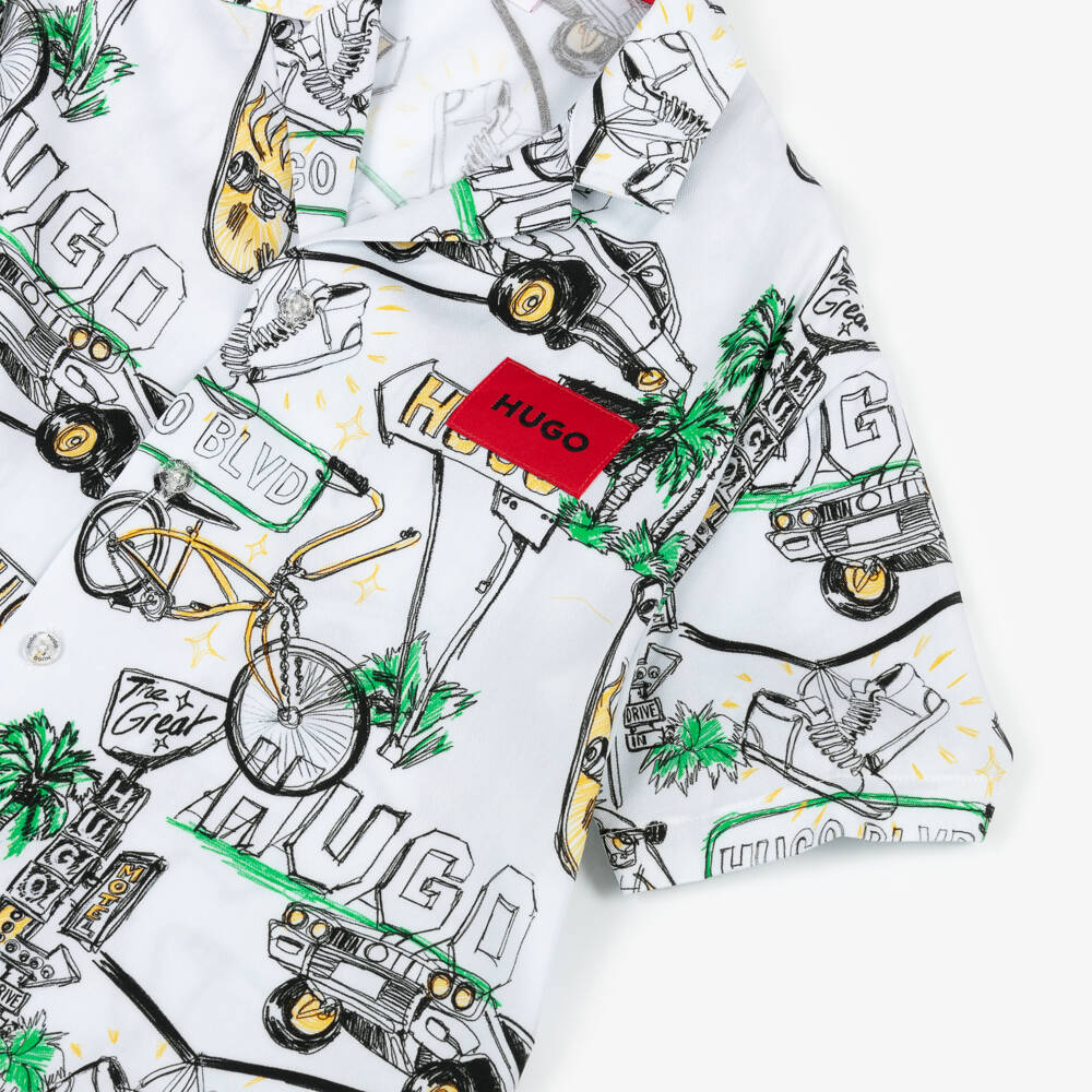 HUGO-Белая рубашка с отложным воротником для мальчиков | Childrensalon Outlet