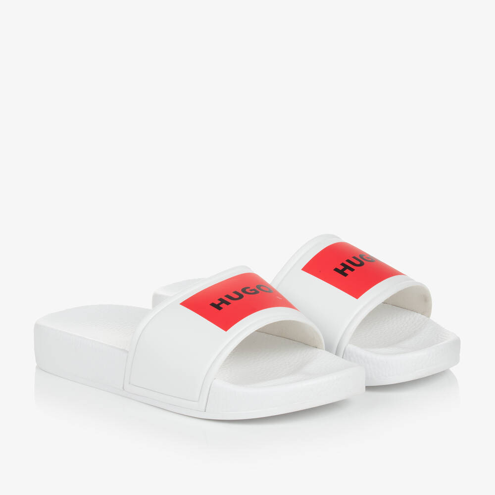 HUGO-Boys White Sliders | Childrensalon Outlet