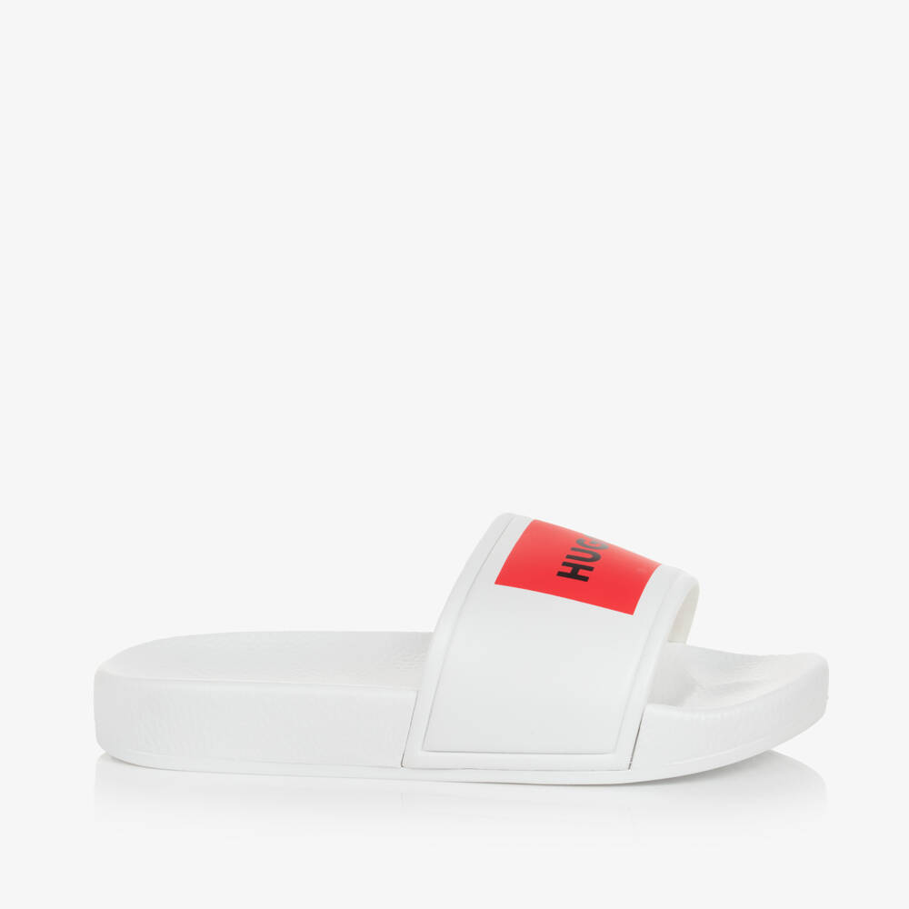 HUGO-Boys White Sliders | Childrensalon Outlet