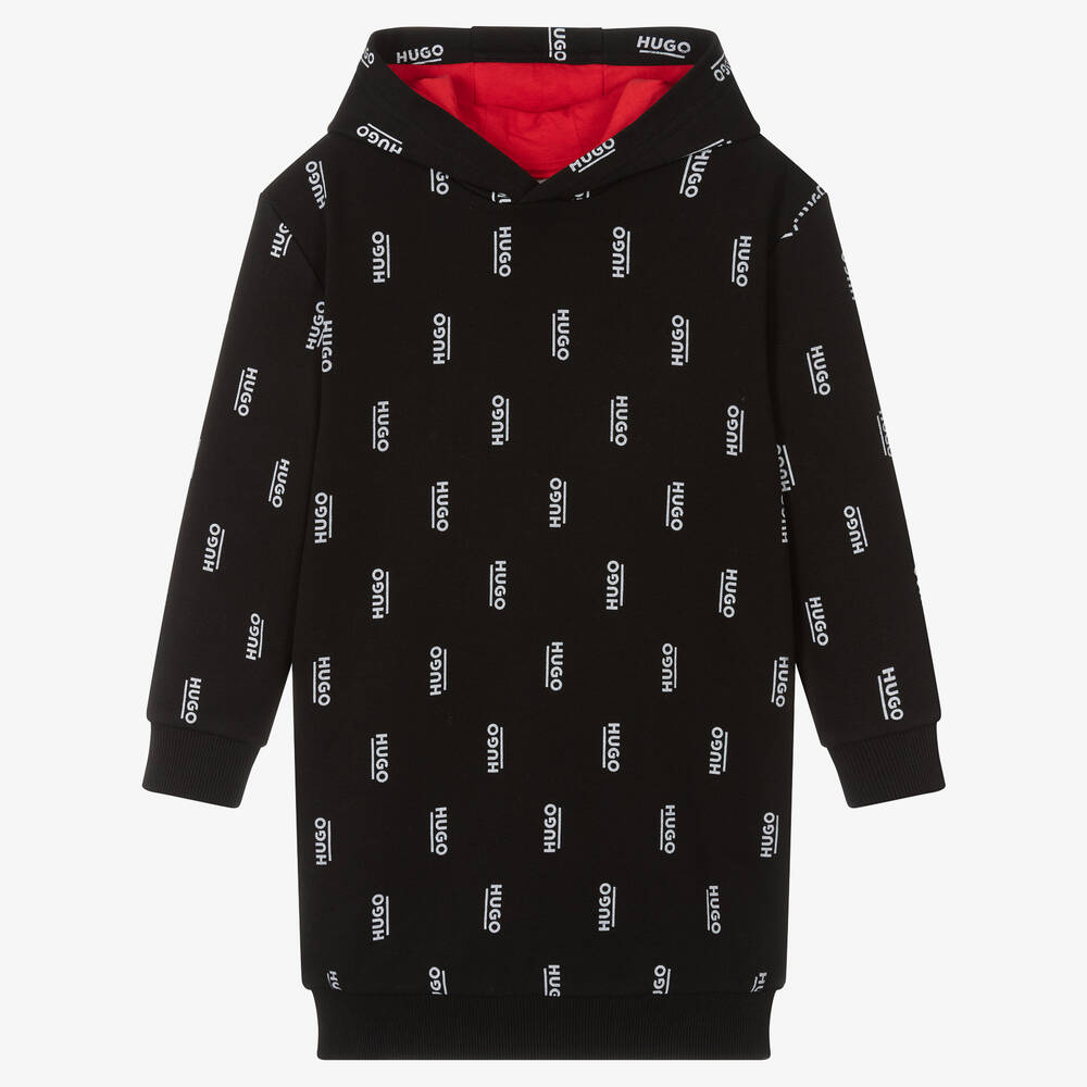 HUGO-Girls Black Cotton Dress | Childrensalon Outlet