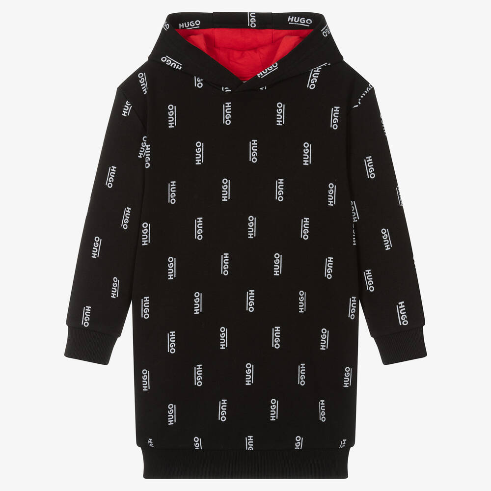 HUGO - Girls Black Cotton Dress | Childrensalon