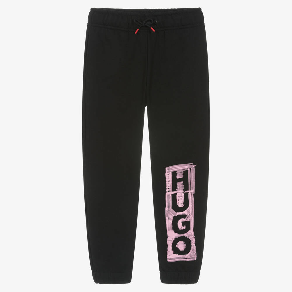 HUGO - Girls Black Cotton Joggers | Childrensalon