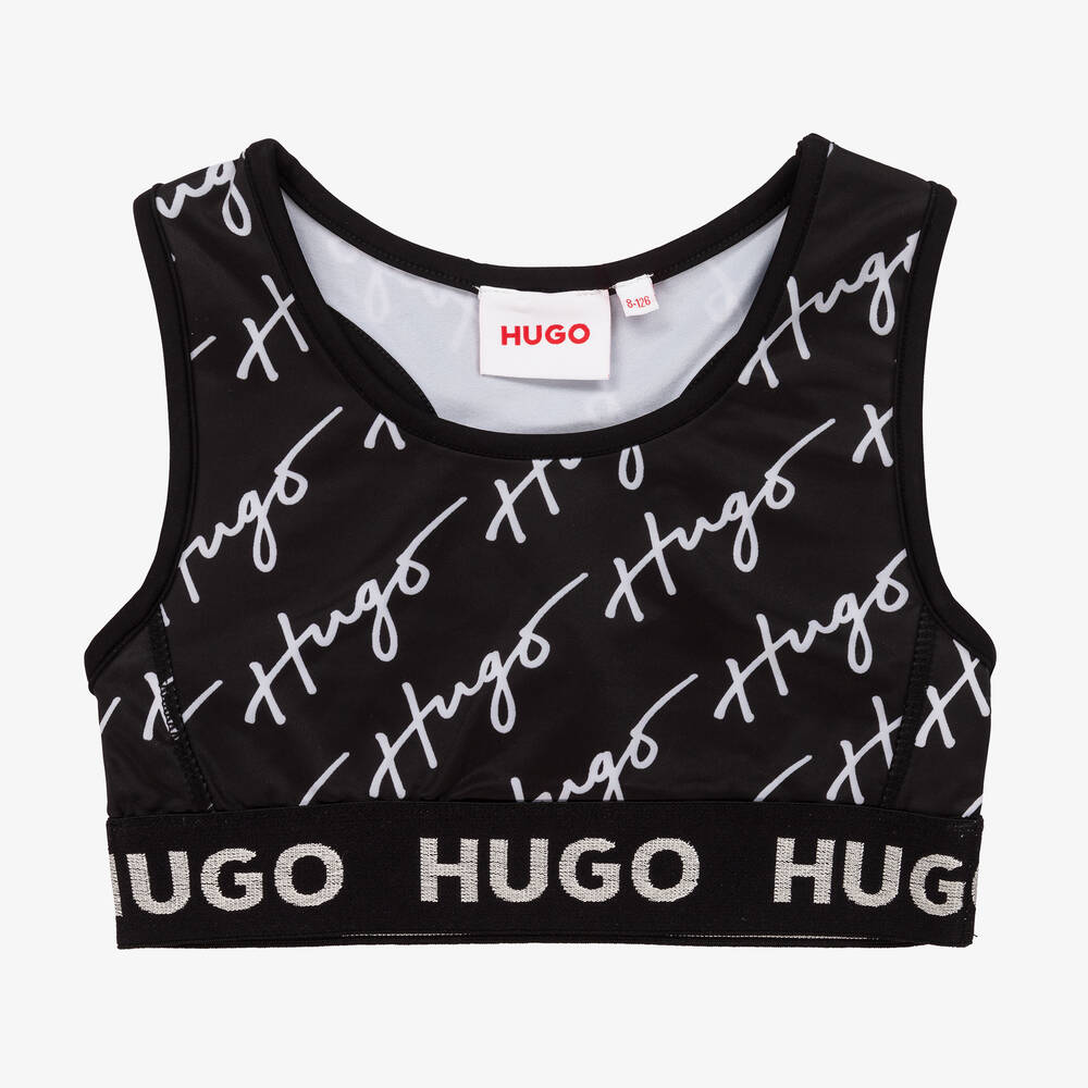HUGO - Girls Black Cropped Logo Top | Childrensalon