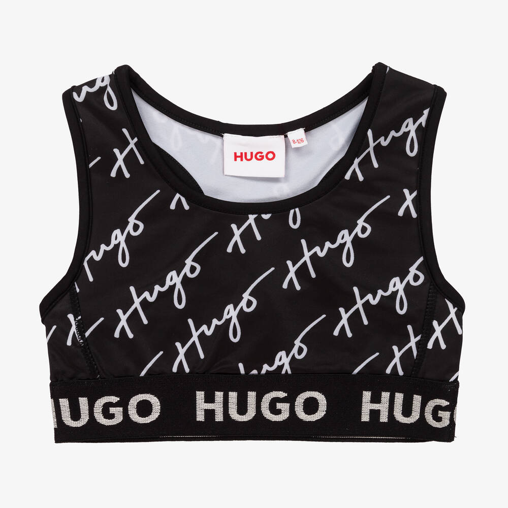 HUGO-Girls Black Cropped Logo Top | Childrensalon Outlet