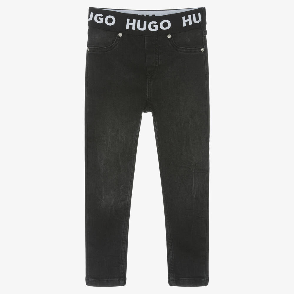 HUGO-Girls Black Denim Jeggings | Childrensalon Outlet