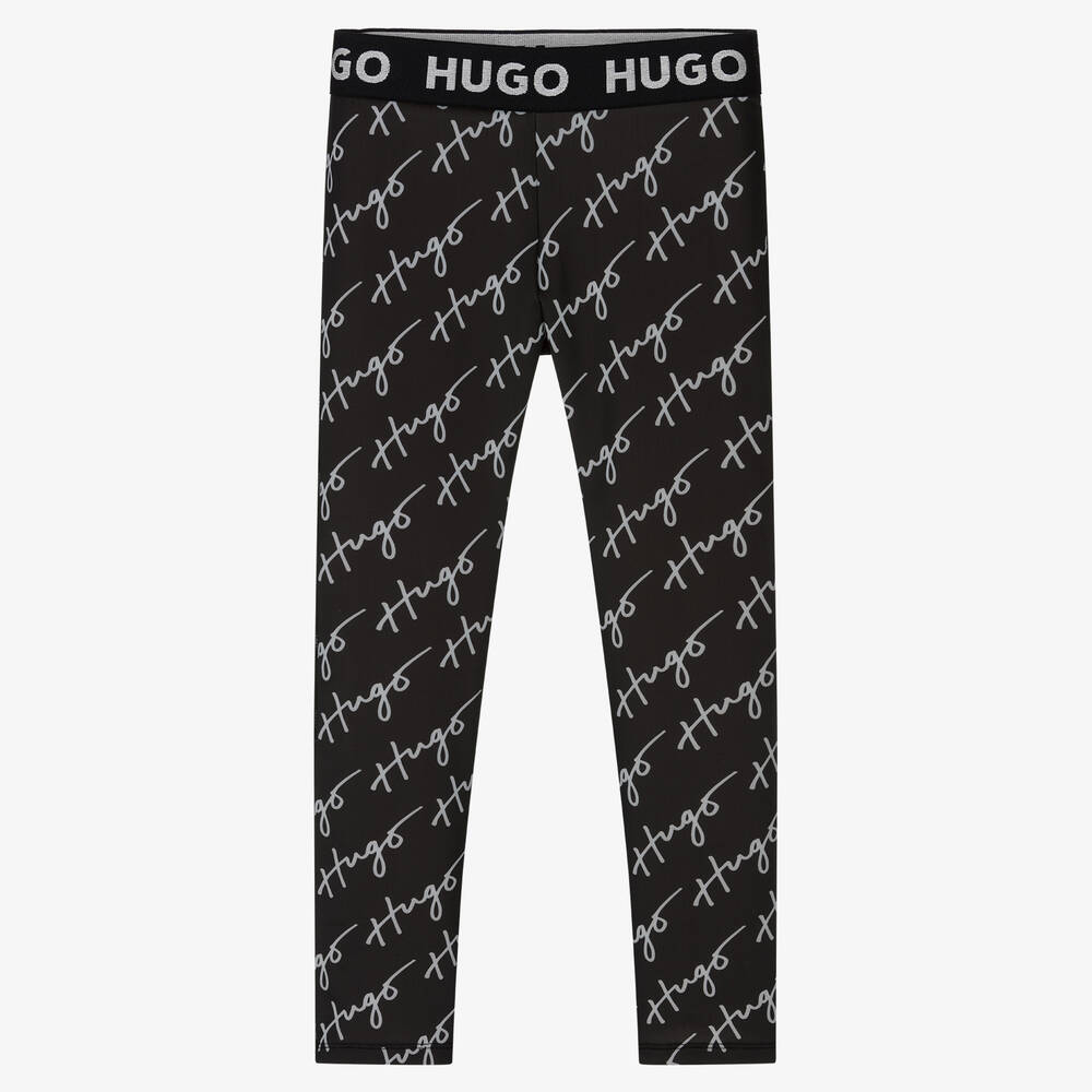 HUGO-Girls Black Logo Leggings | Childrensalon Outlet