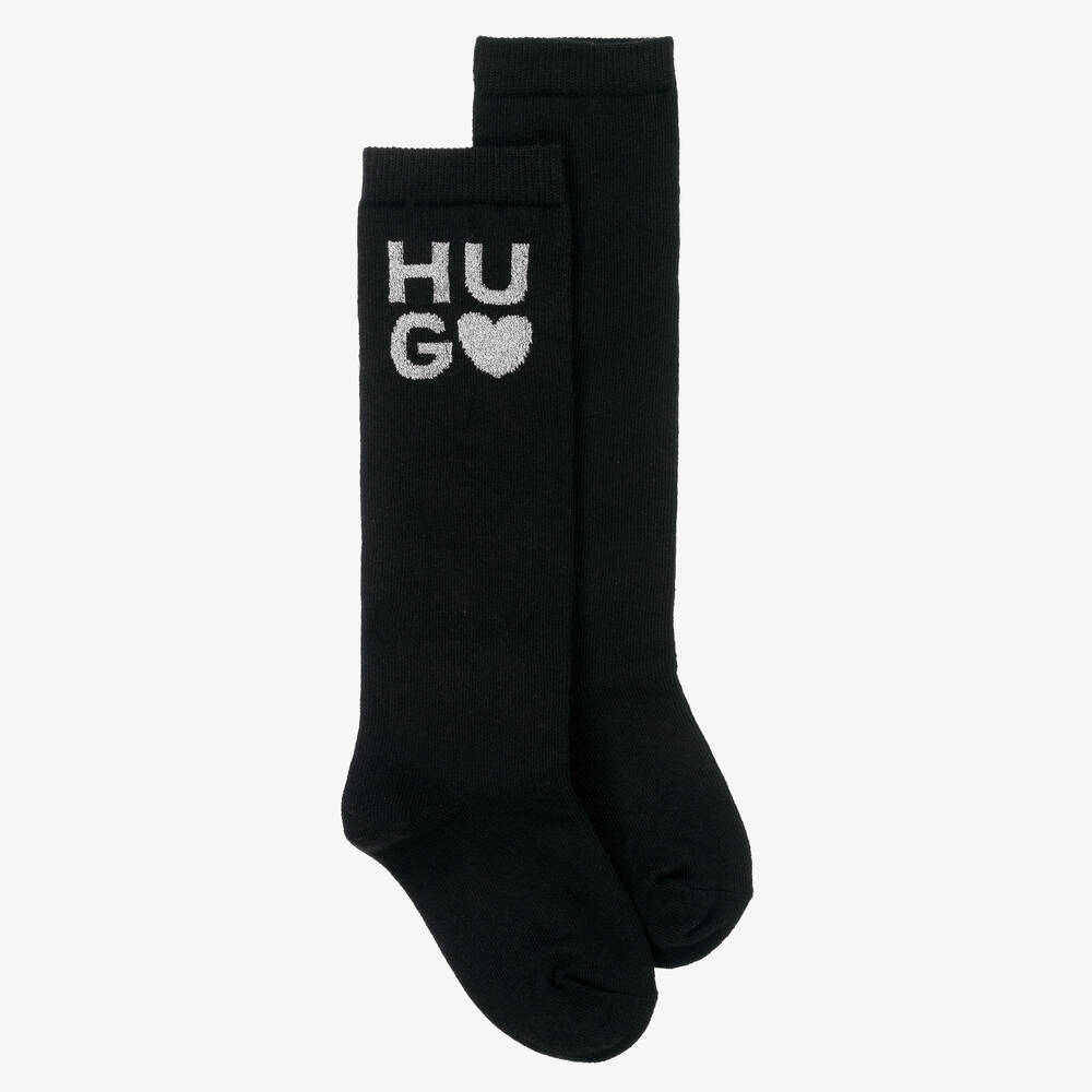 HUGO - جوارب طويلة مزيج قطن محبوك لون أسود وفضّي | Childrensalon