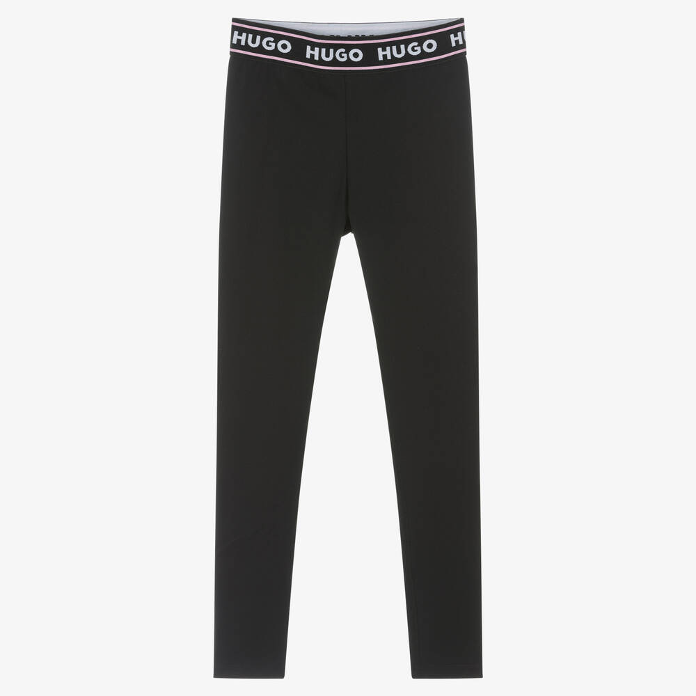 HUGO-Girls Black Waistband Leggings  | Childrensalon Outlet