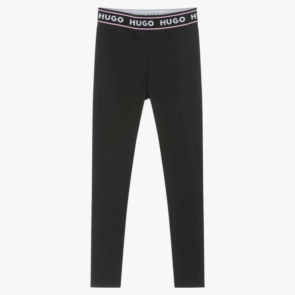 HUGO - Girls Black Waistband Leggings  | Childrensalon