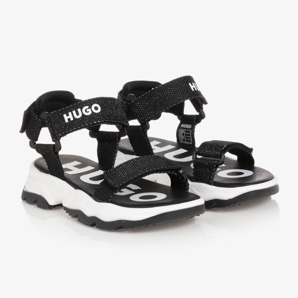 HUGO - صندل جلد صناعي وقماش لون أسود وأبيض للبنات | Childrensalon