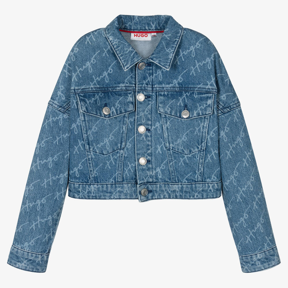 HUGO - Girls Blue Denim Logo Jacket | Childrensalon