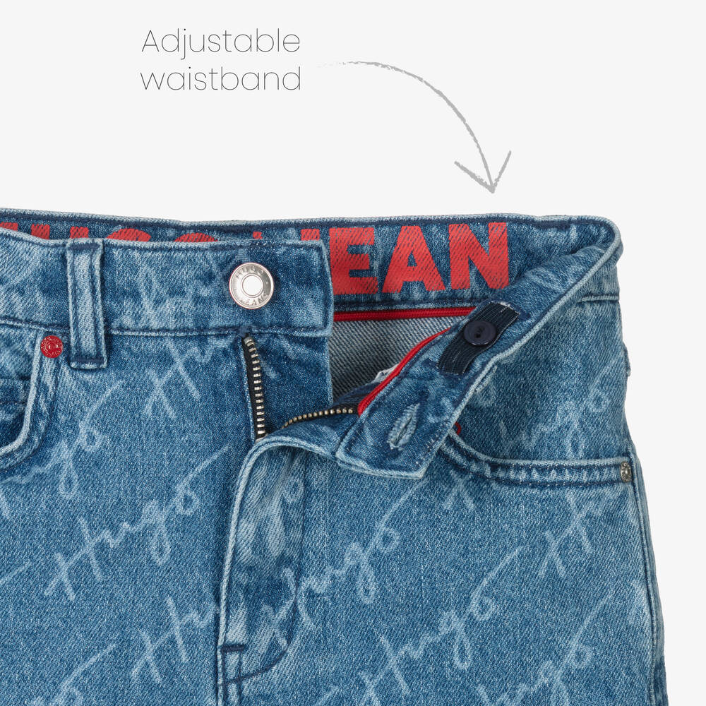 HUGO-Girls Blue Denim Logo Shorts | Childrensalon Outlet