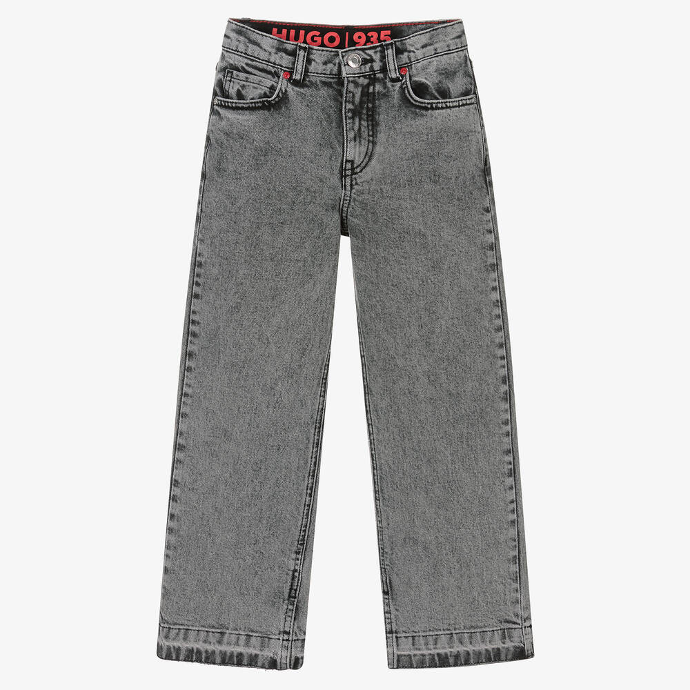 HUGO-Girls Grey Cotton Denim 677 Jeans | Childrensalon Outlet