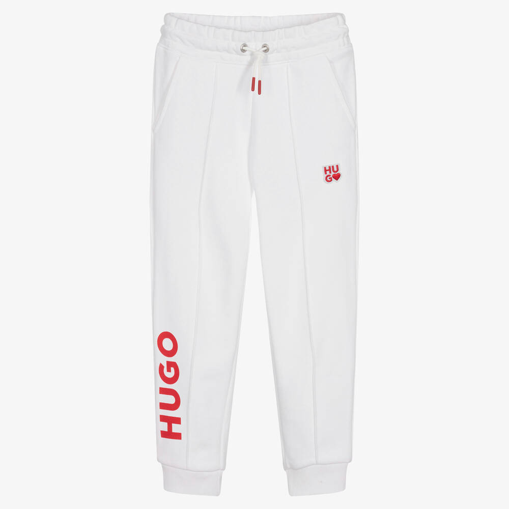 HUGO - Girls Ivory & Red Cotton Logo Joggers | Childrensalon