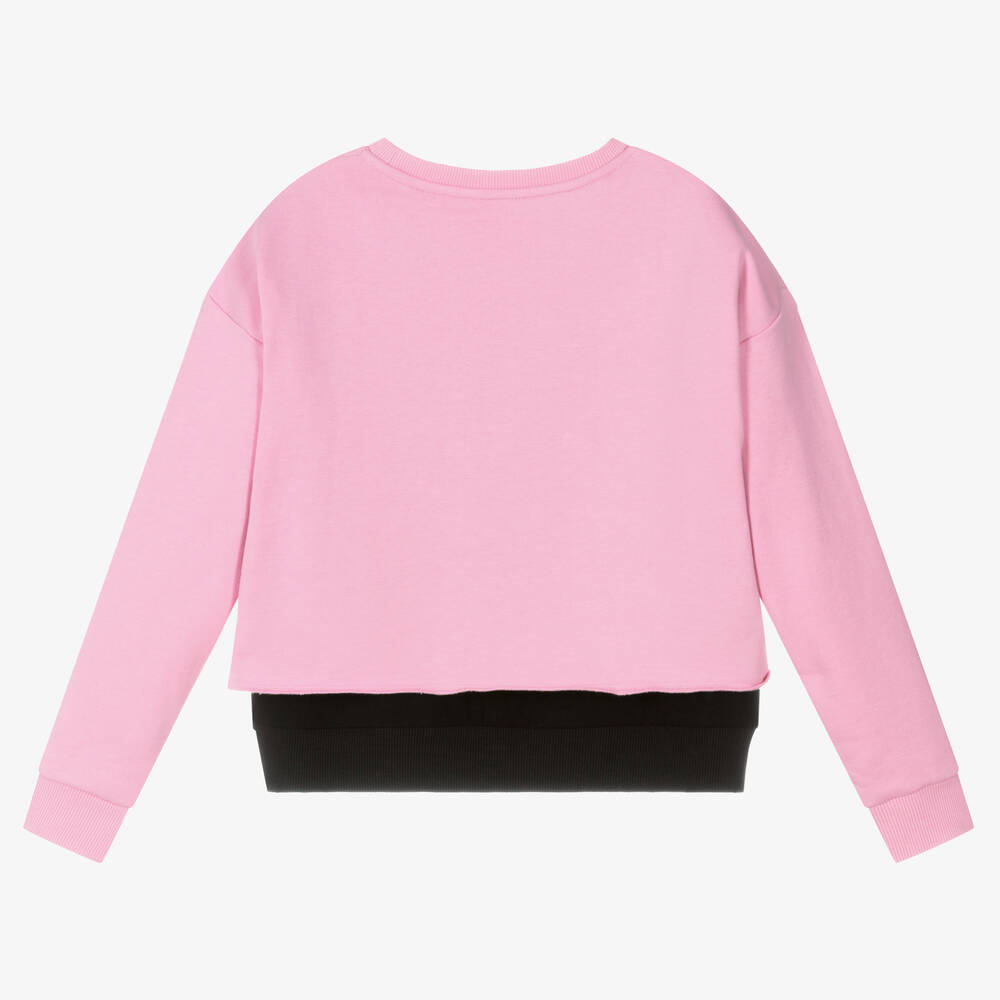 هيوغو-سويتشيرت قطن جيرسي لون زهري وأسود للبنات | Childrensalon Outlet