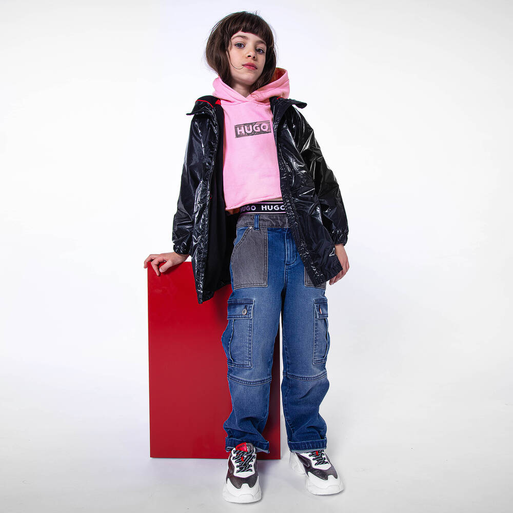 هيوغو-توب هودي قطن جيرسي لون زهري للبنات | Childrensalon Outlet