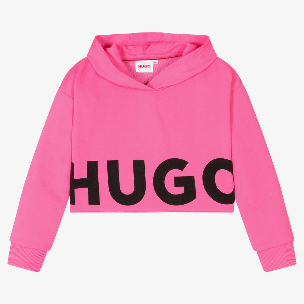 HUGO - Girls Pink Cropped Logo Hoodie | Childrensalon