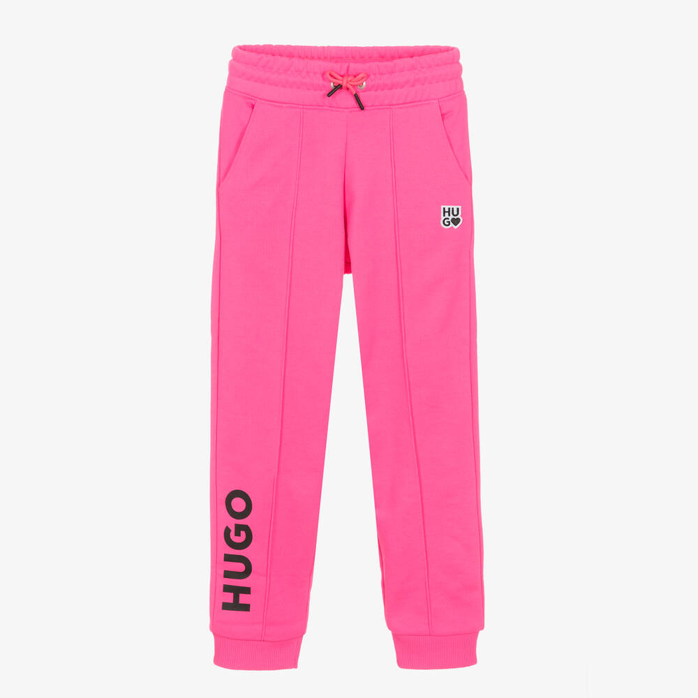 HUGO - Girls Pink Logo Joggers | Childrensalon