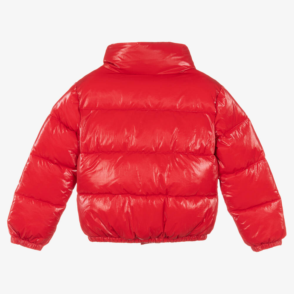 Red puffer jacket shiny discount