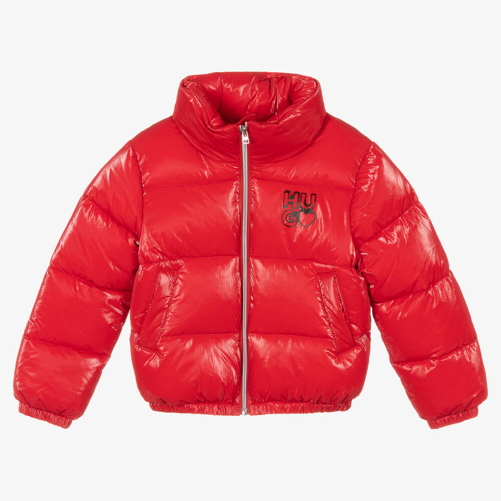 HUGO - Girls Red Puffer Jacket | Childrensalon