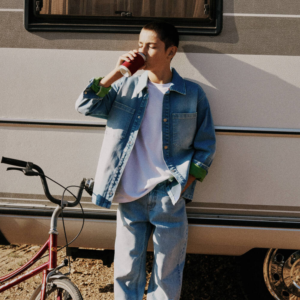 هيوغو-بلوزة جينز زرقاء واسعة للبنات | Childrensalon Outlet