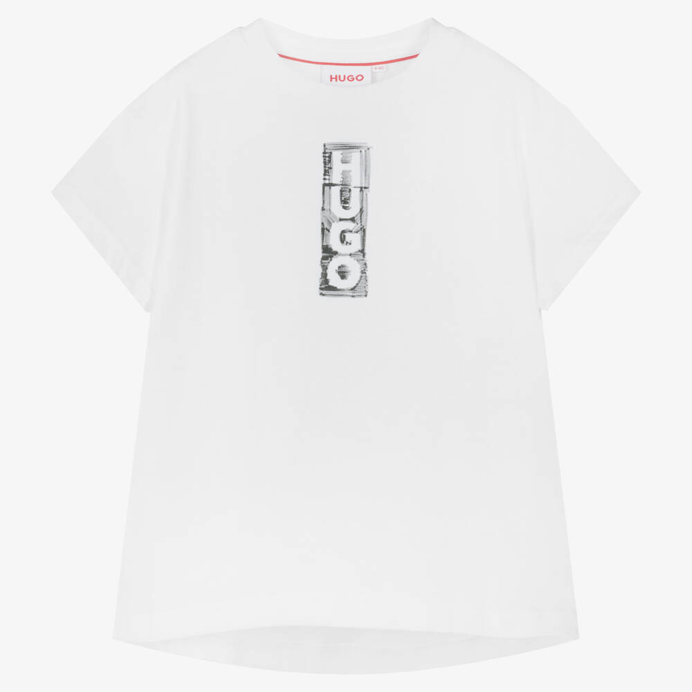 HUGO - Белая футболка из хлопкового джерси | Childrensalon