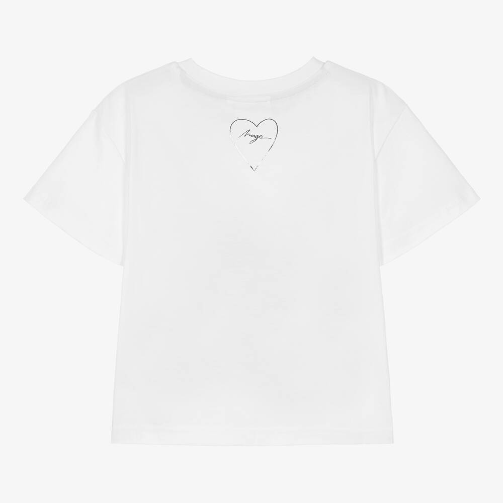 HUGO-Белая хлопковая футболка с сердцем | Childrensalon Outlet