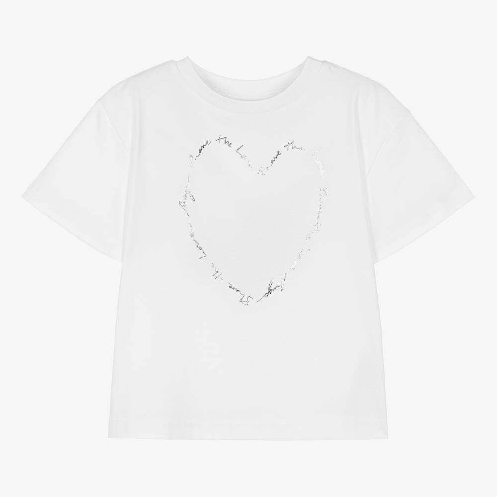 HUGO - Girls White Heart Cotton T-Shirt | Childrensalon
