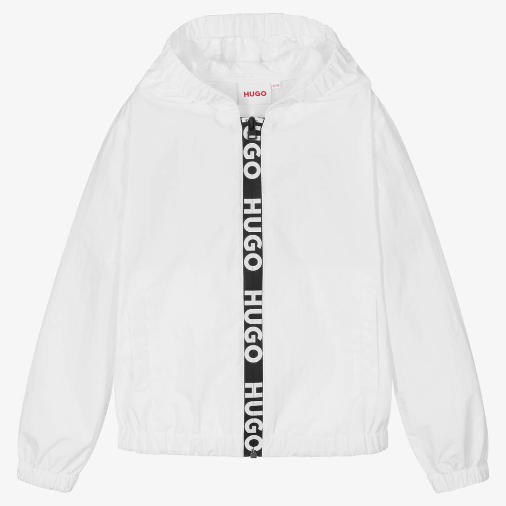 HUGO - Girls White Logo Windbreaker Jacket | Childrensalon