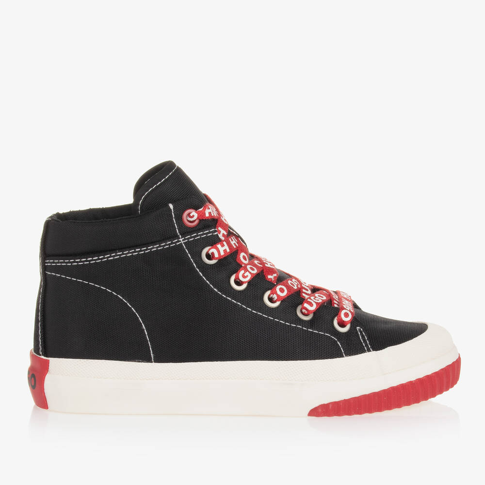 HUGO-Teen Boys Black Canvas Trainers | Childrensalon Outlet
