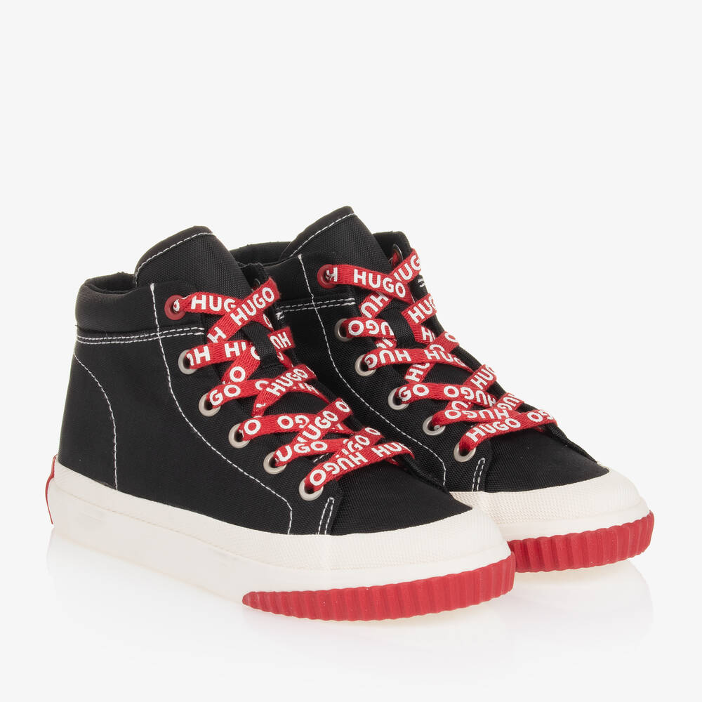 HUGO-Teen Boys Black Canvas Trainers | Childrensalon Outlet