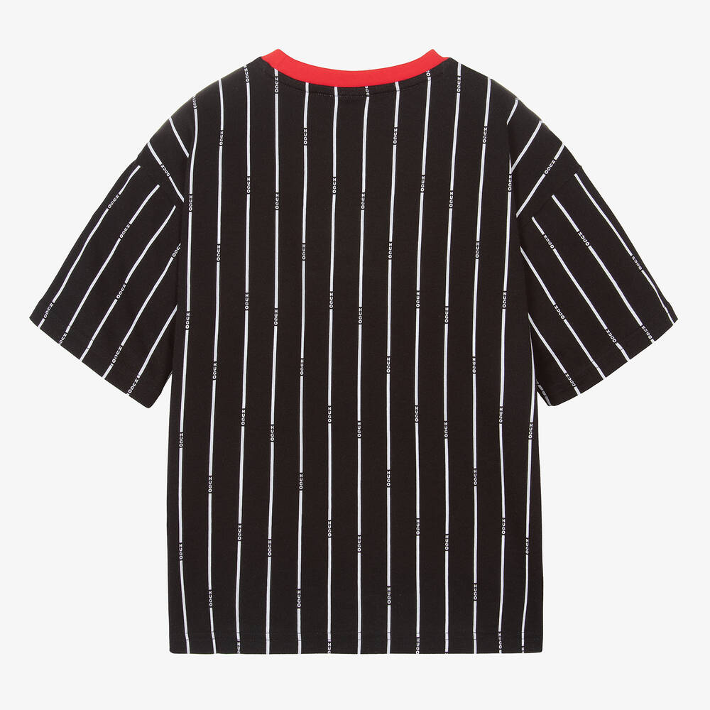 HUGO-Teen Boys Black Cotton Striped T-Shirt | Childrensalon Outlet