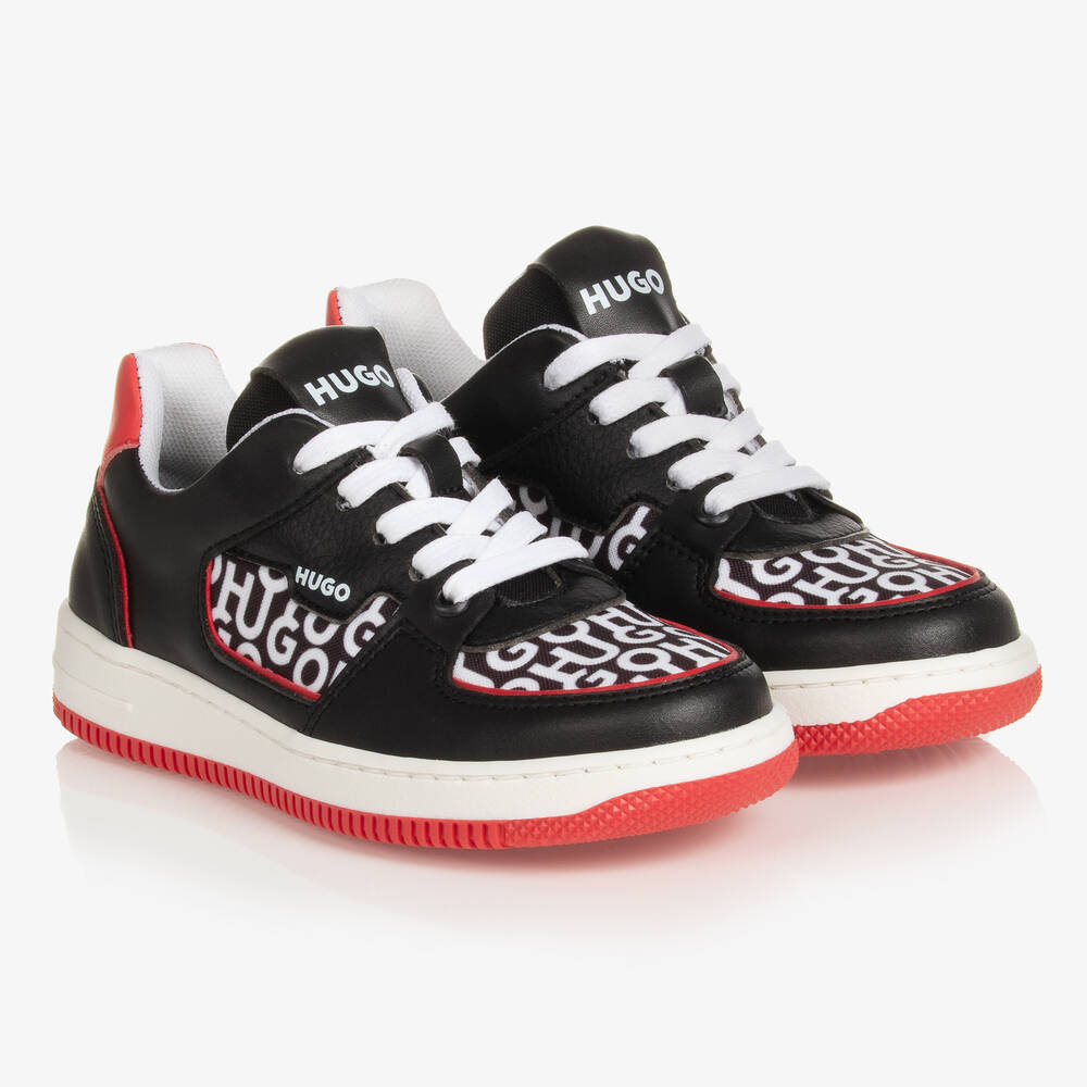Boys black leather trainers hotsell
